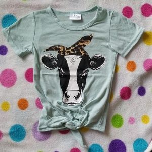 Girls Cow  Knot Top